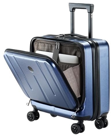 Kaleenie 16 Handgepäck-Aktenkoffer mit 2 Laptopfächern, Leichter Hartschalenkoffer mit leisen Spinner-Rollen, für den Weg zur Arbeit oder Geschäftsreise, Dunkelblau