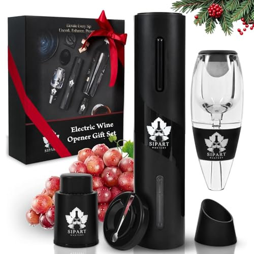 Ensemble tire-bouchon électrique de qualité supérieure 5 en 1 avec décapsuleur électrique rechargeable par USB, aérateur, bouchon de bouteille et coffret cadeau – Ensemble d'accessoires de vin –