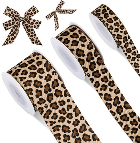 JarThenaAMCS Ripsband mit Leopardenmuster, Safari-Dschungel, Bastelband, Sommer, tropisches hawaiianisches Band für Kranz, Schleife, Geschenkverpackung, Party-Dekoration, 1,6 cm, 2,2 cm, 3,8 cm, 13,7