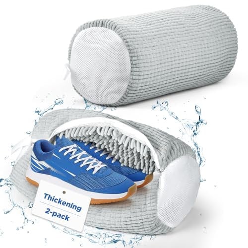 ecooe 2 Stück verdichtetes Wäschesack für Schuhe, Wäschenetz mit 360°-Chenille Reinigungsflaum, Multi-Schutz Wäschebeutel, geeignet für Sneaker, Turnschuhe, Segeltuchschuhe usw