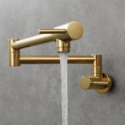YWJFSA Rubinetto da Parete per Lavatoio, Miscelatore Pieghevole Cucina, Doppia Maniglia Singola Fredda,Oro