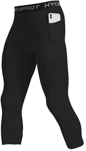 HYCOPROT 3/4 Pantaloni a Compressione da Uomo Pantaloni da Corsa ad Asciugatura Rapida Calzamaglia Sportivi Leggings Base Layer Traspiranti Pantaloni Stretti (Nero, L)