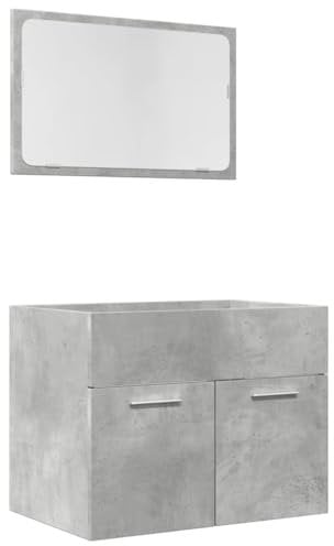 vidaXL Bathroom Furniture Set - 2 Piece Cabinet & Wall-Mounted Mirror - Concrete Grey Engineered Wood