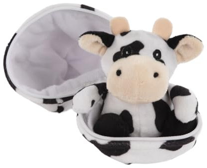 Idena 40368 - Mini Plüschkuh im Ei, ca. 13 cm, schwarz-weißes Kuscheltier Kuh, Plüschtier zum Kuscheln und Liebhaben