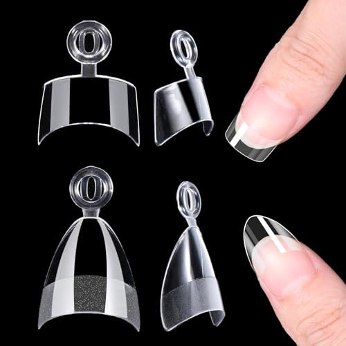 Lot de 240 faux ongles courts en forme d'amande - 240 faux ongles ovales - Demi-couverture transparente - Avec poignées pour extensions d'ongles à presser - Boîte de 12 tailles
