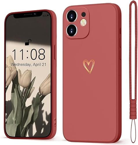 Mitetabo Hülle für iPhone 12 Handyhülle Gold Liebesher Silikon,Case Mädchen Weich Slim Stoßfest Kratzfeste Süßes Gold Love Schutzhülle für iPhone 12 6.1 Rot