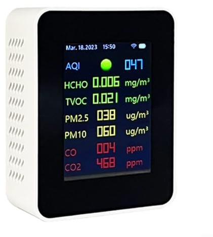 TUYA WIFI Raumluftqualitätsmonitor 9-in-1 Raumluftqualitätsmonitor, Echtzeit-Datenaktualisierung, für umfassende Überwachung von Temperatur, Luftfeuchtigkeit (weiß)