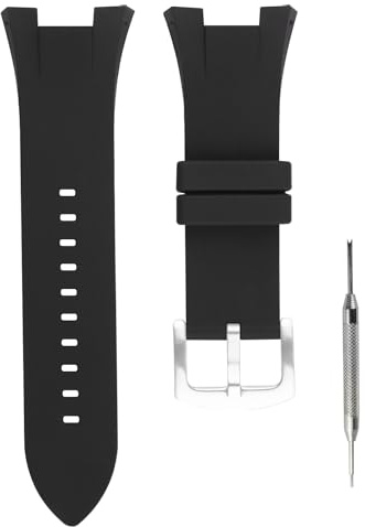 unilabo Gummi-Uhrenarmband, kompatibel mit Armani Exchange AX-Serie AX1040, AX1041, AX1042, AX1050, Silikon-Armband, Ersatz für Damen und Herren (schwarzes Band, silberfarbene Schnalle)