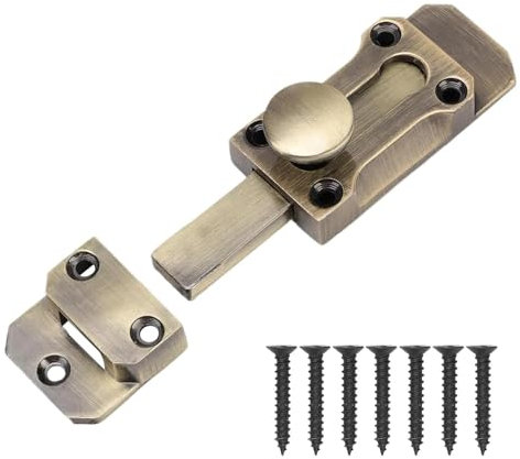 Raheem Sliding Bolt Lock 3 Inch Brass Door Bolt with 7 Screws Heavy Duty Security Latch Lock Antique Zinc Alloy Internal & External Door Lock Bronze Tone Fit for Securing Bedrooms Bathrooms Gates