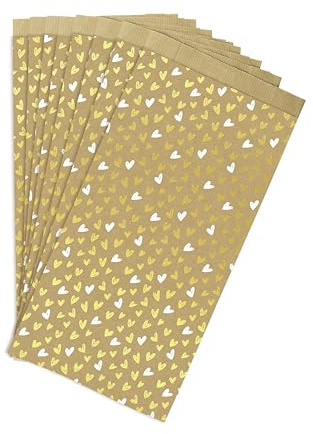Clairefontaine 394116C - Packung mit 50 Geschenktüten - Etuis Kraft, 16x30+5cm, Herzen, Braun Gold Weiß, 1 Pack