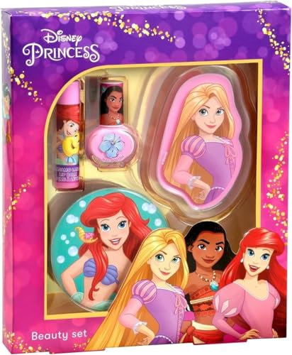Disney Princess Kids Beauty Set for Girls - Girls Makeup Set includes Pink Nail Polish, Detailed Mirror, Lip Gloss, and Lip Balm - Safe, Fun, and Best Gift for Girls Aged 3+