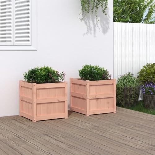 IKAYAA 2 Unidades Jardinera Alto Madera de Pino, Macetero Grande Exterior, Maceta Alta Exterior y Terraza, Maceta Grande, Jardinera Alta Douglas Natural 50 x 50 x 50 cm