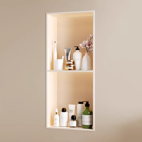 SanzIa Nicchia per Doccia con Luce LED Illuminata, Scaffale Impermeabile da Incasso a Parete Non È Necessario Rivestire la Nicchia per Lo Stoccaggio del Bagno(28x70x12.5cm)