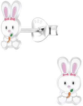 Monkimau Mädchen Ohrringe Rabbit | Ohrstecker aus 925 Sterling Silber | Kinderohrringe hypoallergen
