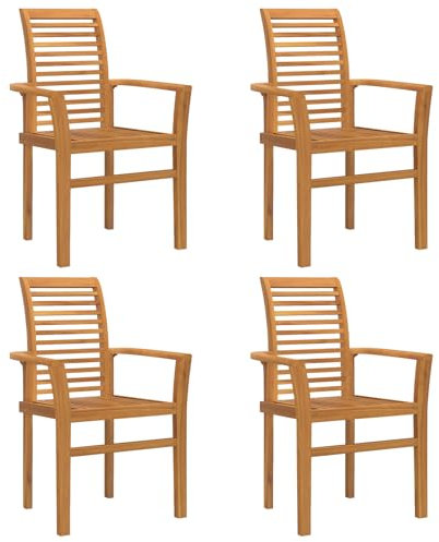 vidaXL 4er Set Stapelstühle aus solidem Teakholz im rustikalen Stil - Bequeme, ergonomische Gartenstühle für Terrasse, Balkon, Esszimmer und Außenbereiche, stapelbar