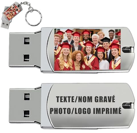 Clé USB Personnalisée - Texte Nom Gravé & Photo Logo Imprimé, Cle USB 32Go / 64Go / 128Go, Mini Clé USB 2.0, Lecture Rapide et Forte Compatibilité, 9 Styles au Choix (Style 4, 32.0, GB)