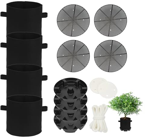 KVMORZE 4 Pack Self-Watering Pots Elevated Plant Saucers, Auto Plant Irrigation System Watering Devices with Fabric Pot Base Grow Bags, Water Catcher Tray Accessories for Indoor Greenhouse Grow Tent
