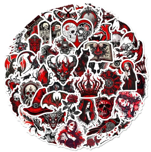 SANYUANHE 100 Stück Gruselige Gothic Aufkleber,Schwarz Rote Deko Sticker,Totenkopf Graffiti Sticker,Halloween Gothic Aufkleber für Wasserflaschen,Koffer,Fahrräder,Autos,Tablets,Kinder und Erwachsene