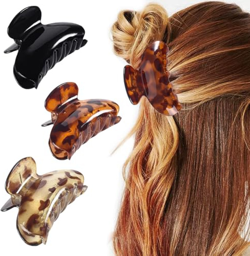 KIRZAX Set mit 3 Große Haarklammer, 7cm Acetat Haarklammern Für Damen Frauen,Rutschfest Große Haarklammer,Haarklammer Damen Leoparden,für Frauen und Mädchen (3 Farben)