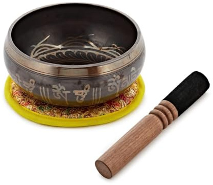 Gear4music Life 12.5cm Ornate Brass Singing Bowl, 460g | Part of Gear4music's Tree Planting Initiative, Handmade in Nepal, 12.5cm Balanced Organic Sound, Includes Rod and Cushion