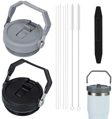 Copbopwn 2 Pack Leak Proof Cup Lid Replacement Cup with Flip Lid for Quencher 40oz Tumbler Flip Straw Lid with Cleaning Brushes Detachable Lid Leakproof Travel Tumbler Lids