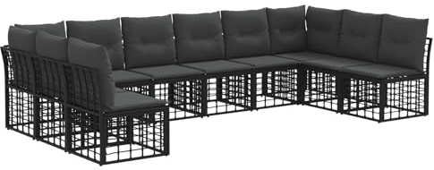 vidaXL Outdoor-Sofagarnitur Schwarz Polyester, Garten Lounge-Set, modulares Design, höhenverstellbare Füße, wetterfester Sofa, Outdoor-Sitzmöbel aus Polyrattan