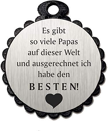Anhänger Plakette mit Spruch - Bester Papa der Welt - silberfarben - Geschenkanhänger Ø 50 mm