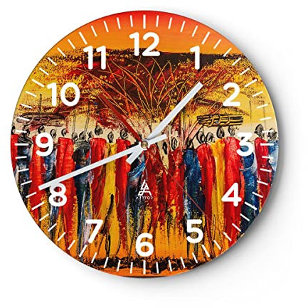 Modern Wanduhr Afrika Stamm 30x30cm Rund Klein Wand Uhr Glas Analog Zimmeruhren Küche Büro Wohnzimmer Glasuhr Wall Clock Dekoration Design Wanddekoration Küchenuhr C4AR30x30-3752