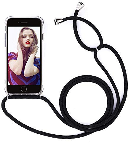 YuhooTech Handykette Hülle für iPhone 7/ iPhone 8/ iPhone SE 2020 Handyhülle, Smartphone Necklace Hülle mit Band - Handyhülle mit Kordel Umhängenband - Schnur mit Case zum umhängen in Schwarz