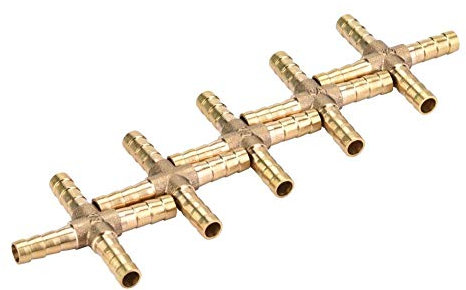 5pcs Laiton Croix 4 Voies Raccords de Joint de Tuyau Connecteur Barbelé Air Eau Mazout Essence 6/8/10 / 12mm Pour la Connexion de la Tuyauterie(6mm)
