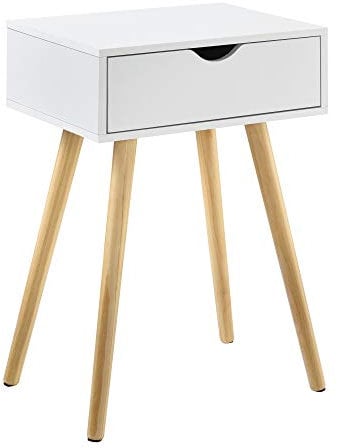 [en.casa] Beistelltisch 'Sörby' mit Schublade Weiß Retro 60x40x30 cm Kommode Nachttisch Schubladentisch Nachtschrank Nachtkommode Ablage