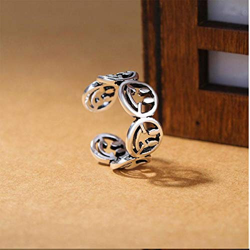 LYWZX Ringe Für Damen Verstellbar 925 Sterling Silber Ringe Für Frauen Thai Silver Smiley Face Öffnungsringe Anillos-Resizable_Inner_Diameter_16Mm