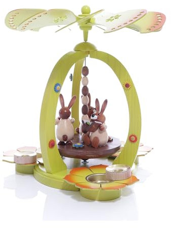 Rudolphs Schatzkiste Osterdekoration Pyramide mit 3 Osterhasen bunt Höhe 28cm NEU Ostern Pyramide Osterpyramide Holzpyramide Tischdekoration Dekoration Weihnachten Wärmespiel Lichter Figur Edelholz