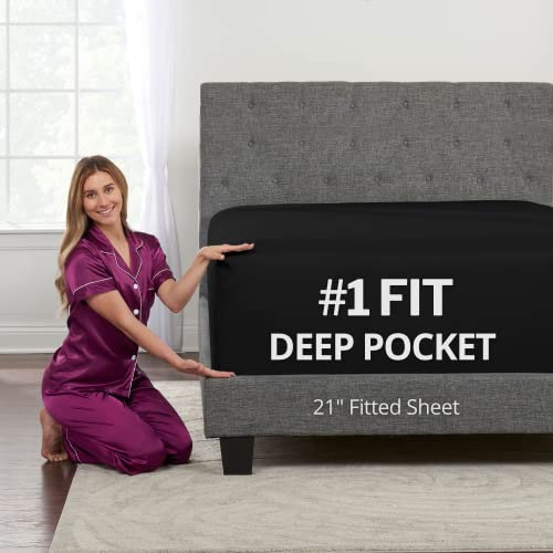 California King Spannbettlaken mit tiefer Tasche – nur kalifornische King-Size-Spannbettlaken 53,3 cm Kal tiefen Taschen für 43,2 58,4 tiefe Matratzen & Topper schöne Haptik 1 Bettlaken Schwarz