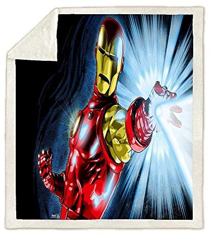 NICHIYO Iron Man blanket, cartoon and animation fleece blanket for adults and children, 100% microfiber, for sofa bed and sofa (15,100cm*140cm)
