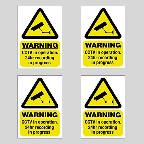 4 x CCTV Camera Security Small Static Cling (Non Adhesive) Sticker Signs 100 mm High x 70 mm Wide - for Inside Windows - Reverse Window Sticker - Image is Visible from Outside