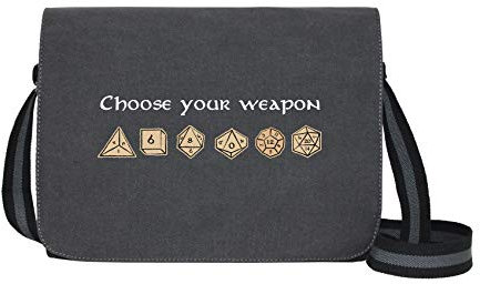 Choose Your Weapon - Umhängetasche Messenger Bag für Geeks und Nerds mit 5 Fächern - 15.6 Zoll, Schwarz Anthrazit