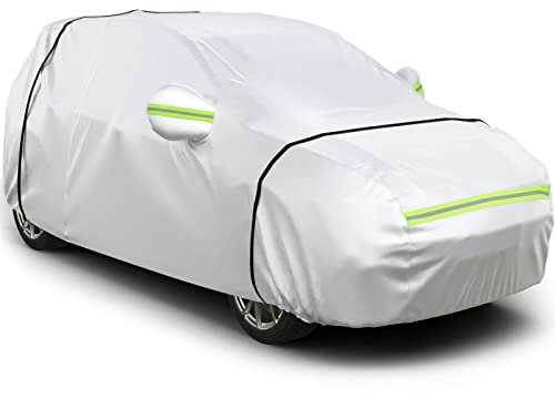 Favoto SUV Car Cover, Out Door Full Car Covers Waterproof Large with Right Side Zipper Sun Protection Windproof Exterior Covers Universal Fit (188 to 198 inches) Silver Car Cover