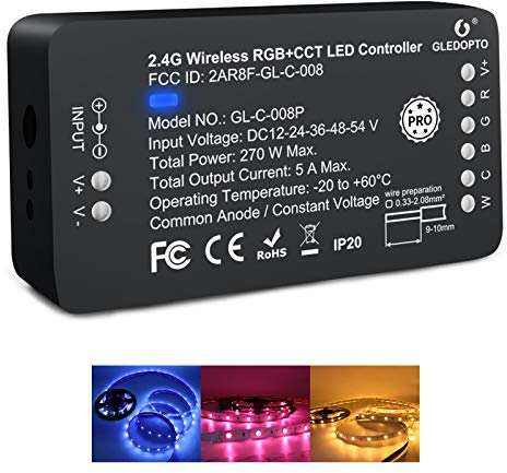 GLEDOPTO ZigBee 3.0 LED Controller Pro RGB RGBW Strip Controller Smart APP Sprachsteuerung funktioniert mit Amazon Echo Plus RF(Wide Voltage DC12V-24-36-48-54V)