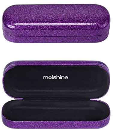 molshine Bling Custodia Rigida per occhiali in pelle PU,Custodia Portatile Luminosa per Occhiali per Uomo Donna Ragazza Viaggio Studio Lavoro-(Viola)