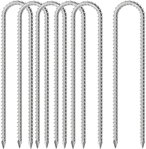 KAHEIGN 6 Pièces Chevilles De Trampoline, 30CM Piquets De Sol Galvanisés Ancrages à Usage Intensif Piquets D'armature en Forme De U avec Nervures Antidérapantes pour Camping Tentes Auvents Remises