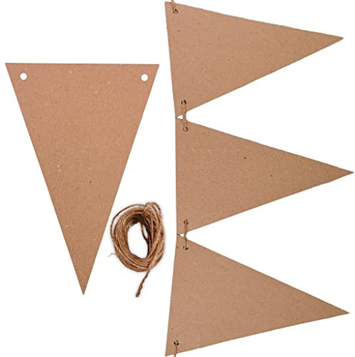 BCreativetolearn Wimpelkette aus Kraftkarton mit Juteschnur – Basteln Sie Ihre eigene Wimpelkette Dekorationen & Geburtstagsparty-Banner, 21 x 14 cm, dreieckige Flaggen, 640 cm, Jute-Schnur, recycelt,