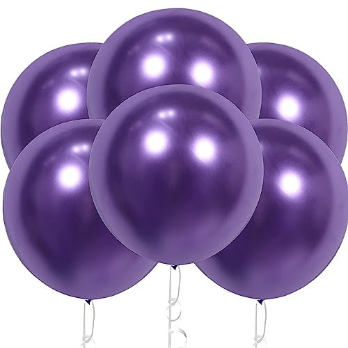 18 Zoll Lila Chrom Metallisch Glänzende Ballons, 6 Stück Grosse Luftballon,Lila Riesen Naturlatex Luftballons für Hochzeit Geburtstag Taufe Babyparty Kindergeburtstag Karnevals Deko