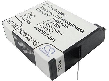 Cameron Sino Batterie de rechange 1160 mAh compatible avec Gopro Hero 4, Hero 4 Noir, Hero 4 Silver, Hero 4+