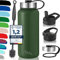 Milu Edelstahl Trinkflasche 500ml 750ml 1000ml (+3 Deckel) - Thermosflasche mit Strohhalm, Isolierte Wasserflasche, Auslaufsichere Isolierflasche doppelwandig, Kohlensäure geeignet (Olivgrün, 1000ml)