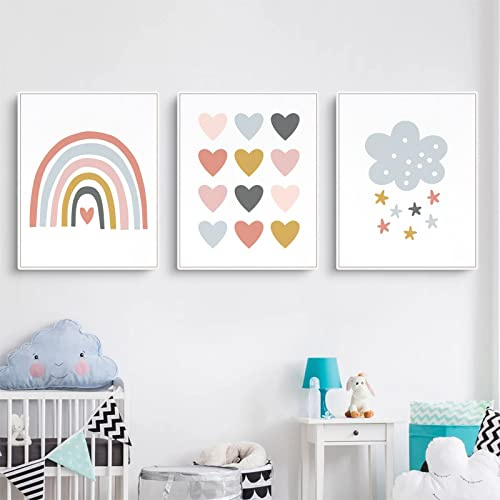 Sarah Duke Poster Kinderzimmer, 3er Set Regenbogen Liebe Sterne Wandbilder Kinderzimmer, Ohne Rahmen Kinderposter, Wanddeko Bilder Set für Kinder (30 x 40 cm)