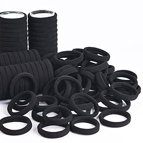 50 Pieces Black Elastic Hair Bands for Women, Hair Elastics without Metal Elastic for Women and Girls Bun