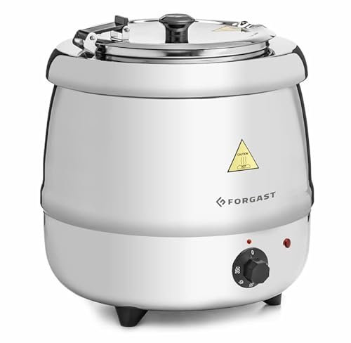 Forgast Zuppiera elettrica 10 Litri, Bollitore per Zuppe, Minestre, Piatti Unici, Pentola per Cottura, Alloggiamento in Acciaio Inox, Coperchio con Apertura per Mestolo, Argento