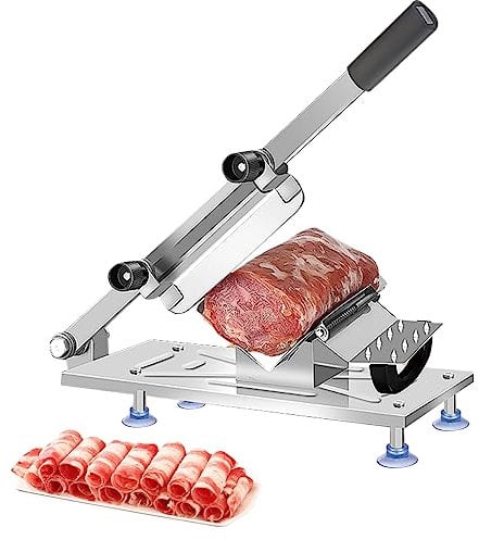 Savieva Frozen Meat Slicer, Manual Meat Slicer Machine, Beef Mutton Roll Food Slicer Stainless Steel Adjustable Thickness Freezing Meat Cutter for Vegetables Cheese Bacon Hotpot Shabu BBQ