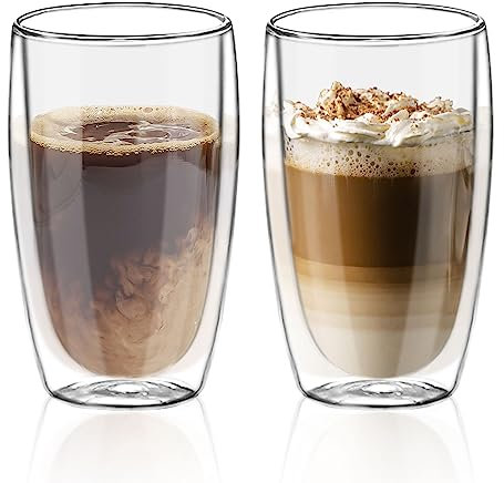 LYTDMSKY Double Wall Glass Coffee Mugs Set of 2, 16oz/450ml Insulated Glass Mugs for Hot Beverages, Large Clear Coffee Cups for Espresso, Tea, Latte, Cappuccino
